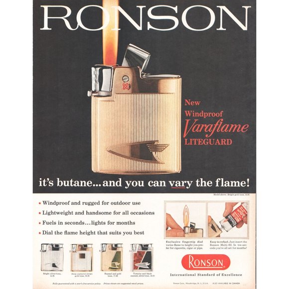1960 Ronson Windproof Varaflame Cigarette Lighter Vintage Print Ad Wall Art 60s - Picture 1 of 1